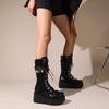 Platform Boots Riveted Buckle Wedges High Women'S Boots Punk Spice Chic Biker Rider Boots