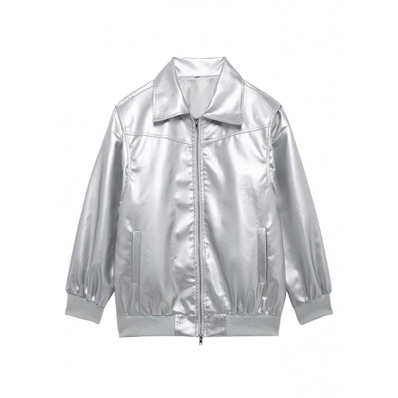 Womens Vintage Stand Collar Loose Streetwear Faux Leather Jacket Winter