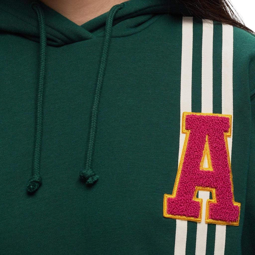 adidas Striped Towel Embroidered Letter Print Hoodie Women Tops Dark-Green IC5230