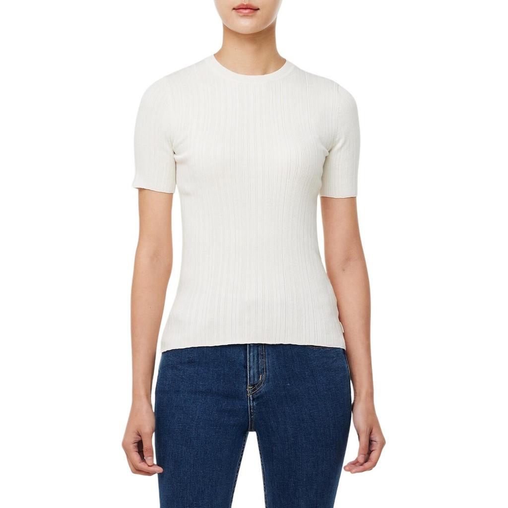 Calvin Klein Solid Color Round Neck Slim Fit Short Sleeve Knit Top Women Tops Ivory 47B361GYAS