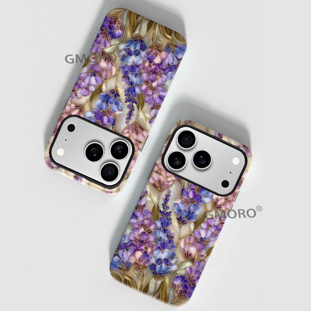 Light luxury premium gilt lavender oil painting mobile phone case iPhone13pm magnetic film case Apple 17promax