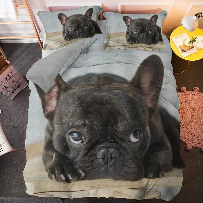 Bulldog Bettwäscheset Haustier Tier Hund Bequem Bettdecke Steppdecke Bezug Kissenbezug Bettwäscheset Kinder Schlafzimmer Dekoration Heimtextil
