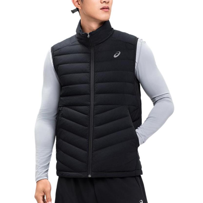 Asics Logo Outdoor Casual Sports Zapinana na zamek stójka Kamizelka Męska Kamizelki Czarna 2031E863-001