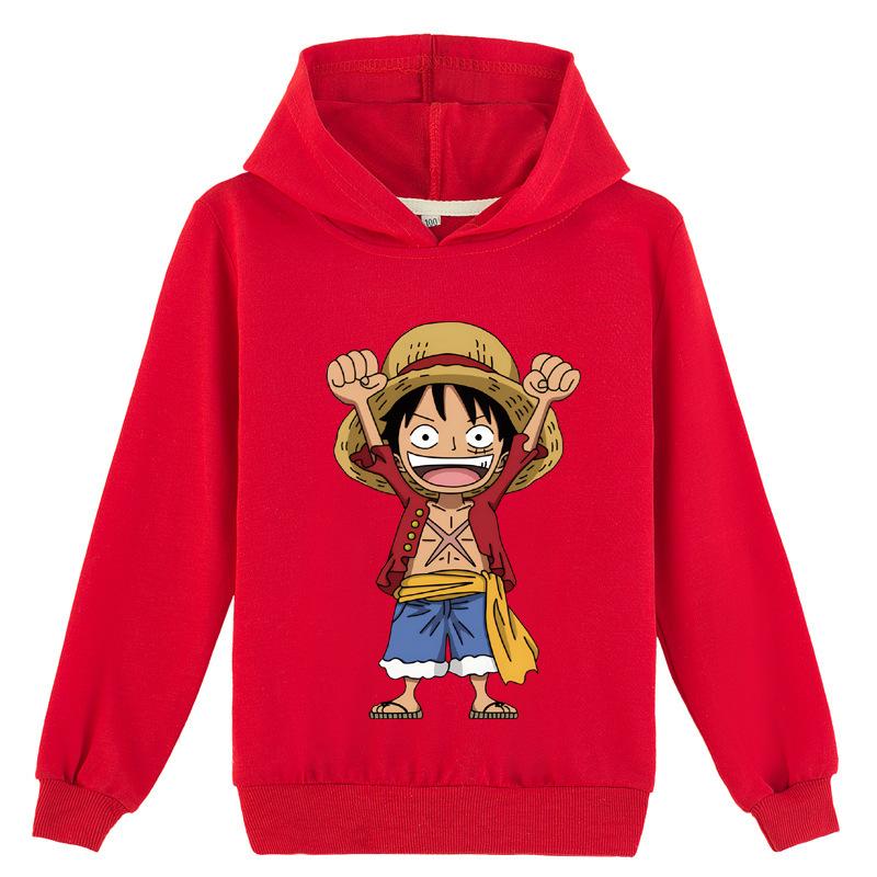 Kindermode Cartoon Anime Protagonist Luffy Aufdruck Hoodie Herbst Winter Warm Bequem Lässig Täglicher Hoodie