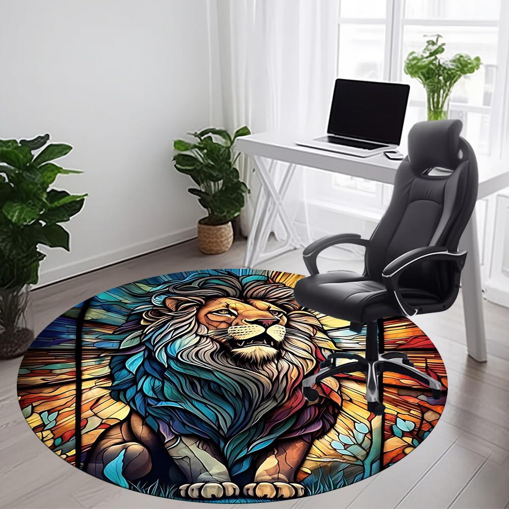 1PCStained Glass Lion Office Round Area Rug,  Mat Suitable For Office, Under Office Chairs Bedroom Living Room Home Decor, Room Deco