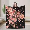 Floral Moth Blanket Cherry Blossom Butterfly Throw Flannel Decor