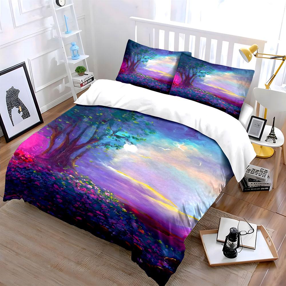 Colorful trees and landscape. Bedding sets Duvet cover sets Duvet covers Pillowcases(1 * Duvet Cover 2 * Pillowcases without duvet insert)