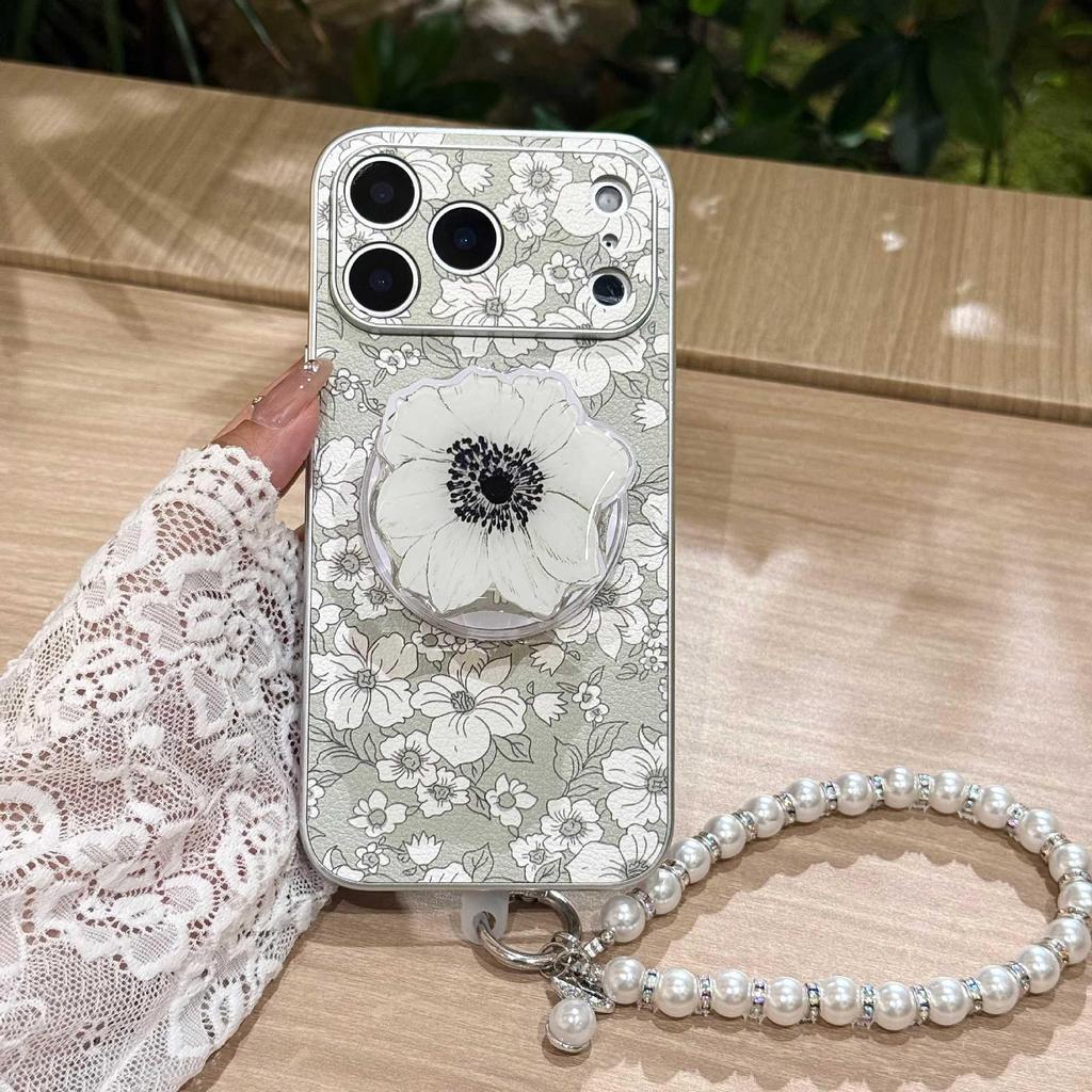 Floral Design iPhone 17 Pro Max Magnetic Protective Case with Leather Texture