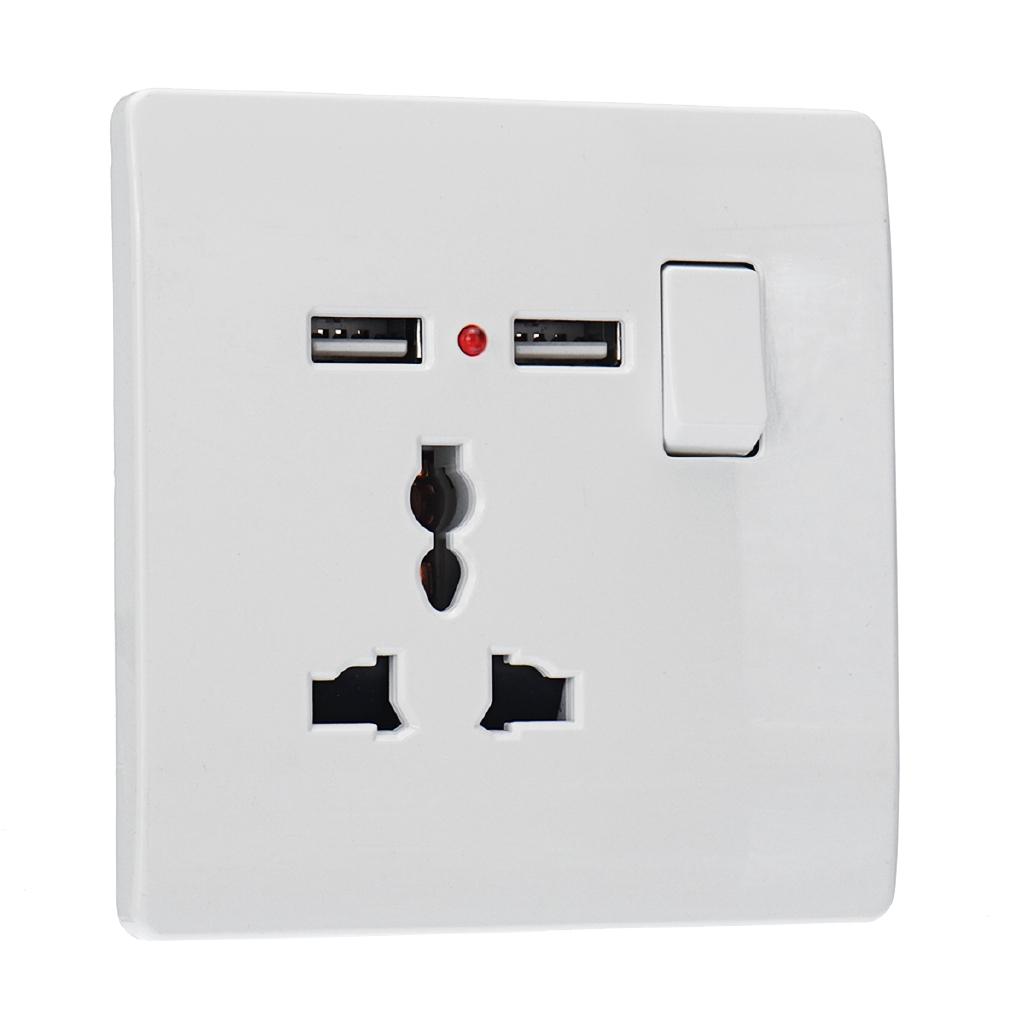 Veggkontakt 2 USB Strømadapter Port Utgangspanel Elektrisk Stikkontakt Hjemmebeslag Lader Støtsikker Enkel Installasjon 8,6x8,6cm