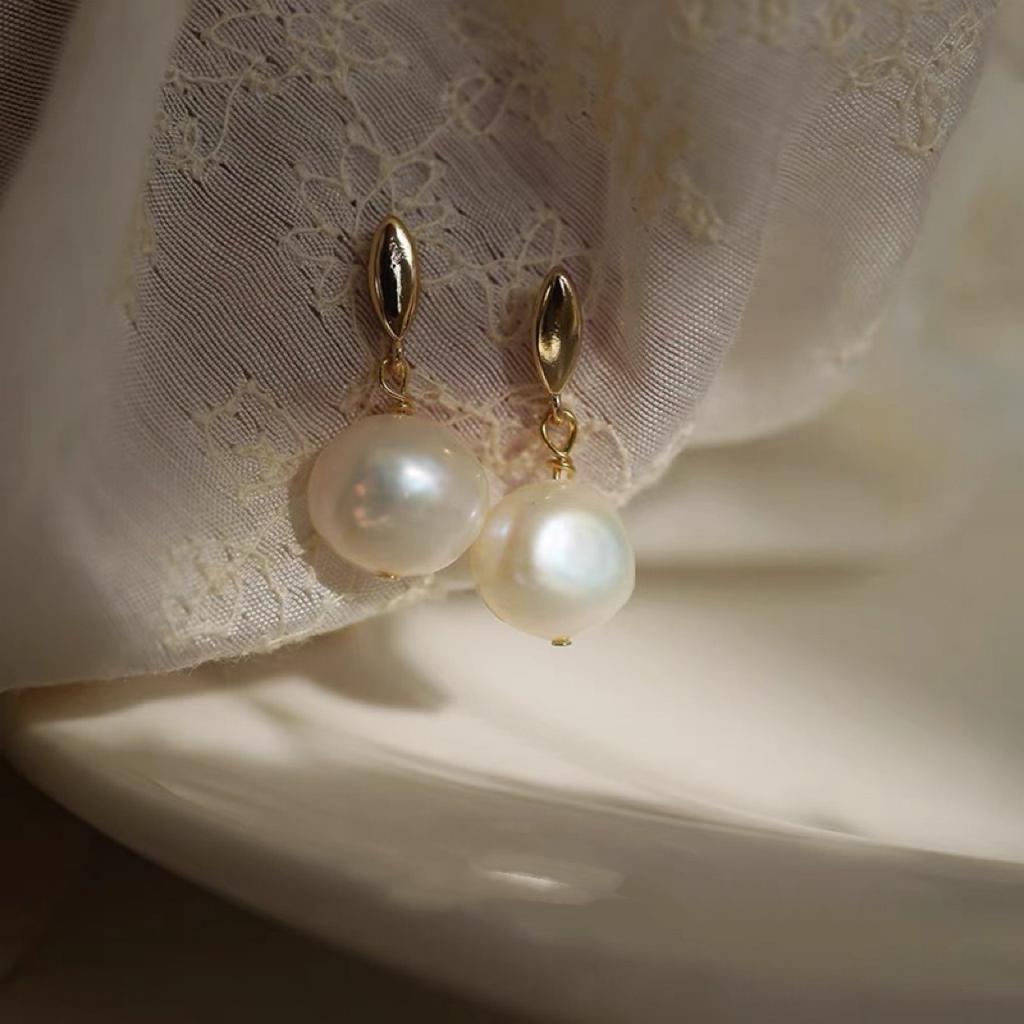 Pendler Vielseitig Süß, Natürliche Barockperlenohrringe Silberne Nadeln Tägliche Einfache Barockstil-Ohrringe