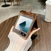 Electroplating Hinge Protective Ring Phone Case for Samsung Galaxy Z Flip 6 5 4 3 Flip6 Flip5 Flip4 Leopard Print Leather Cover