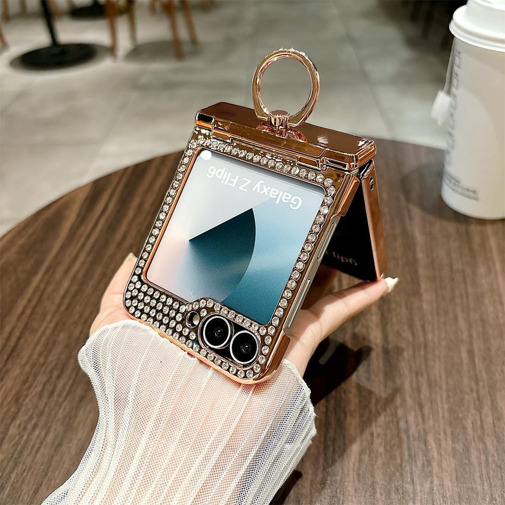 Electroplating Hinge Protective Ring Phone Case for Samsung Galaxy Z Flip 6 5 4 3 Flip6 Flip5 Flip4 Leopard Print Leather Cover