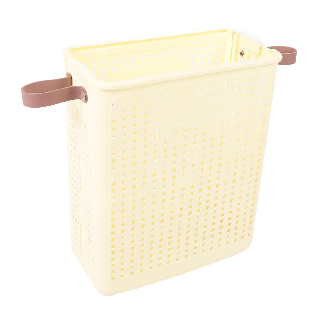 Slim Laundry Basket Foldable Space Saving Sturdy PP Plastic Narrow Clothes Hamper for Bathroom Corner Crm White