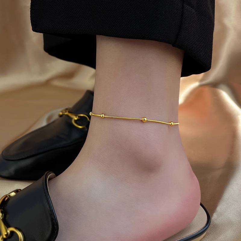 Tide Double-Layer Heart Anklet: 18K Gold-Plated Titanium Steel, Non-fading Fashion Light Luxury for Women