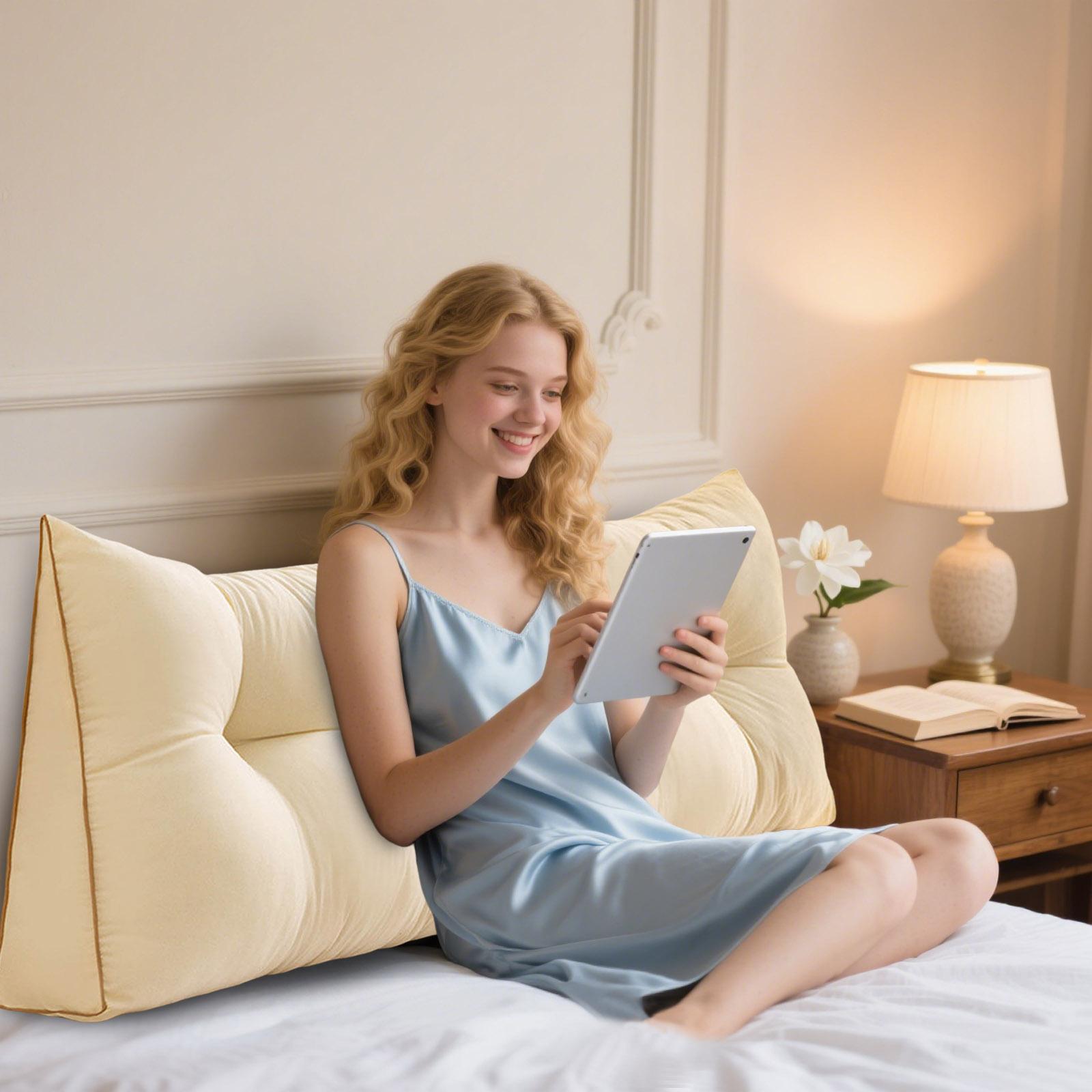 

Подушка изголовья для односпальной кровати, подушка для чтения, большая прикроватная спинка, подушка для поддержки спины для сидения в кровати, поясничная поддержка, валик S бежевый