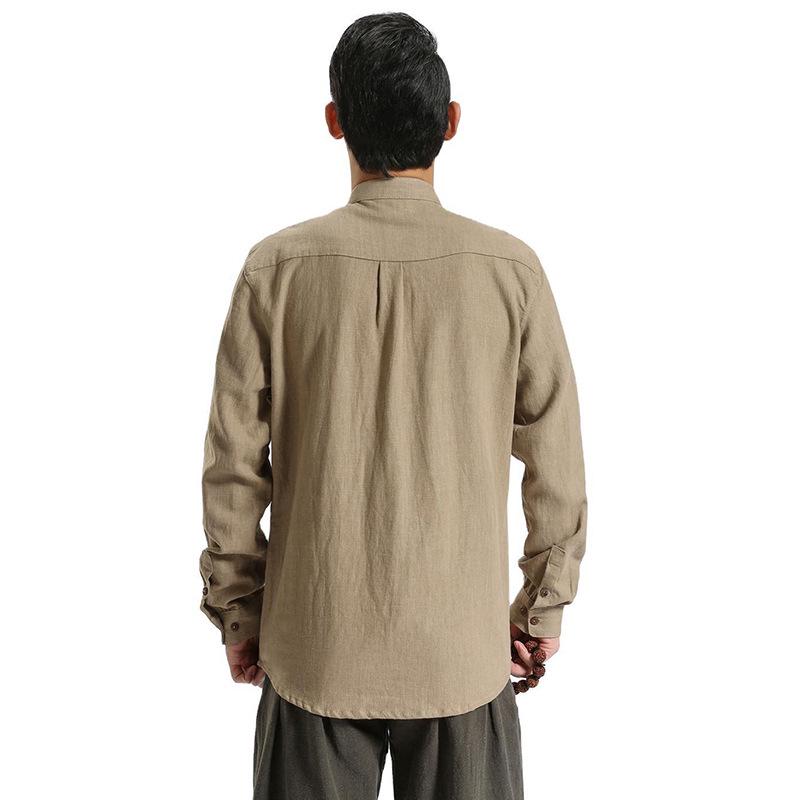 Ma Fan Buyi 2025 Chinese Style Men's Linen Shirt with Coconut Button and Stand Collar