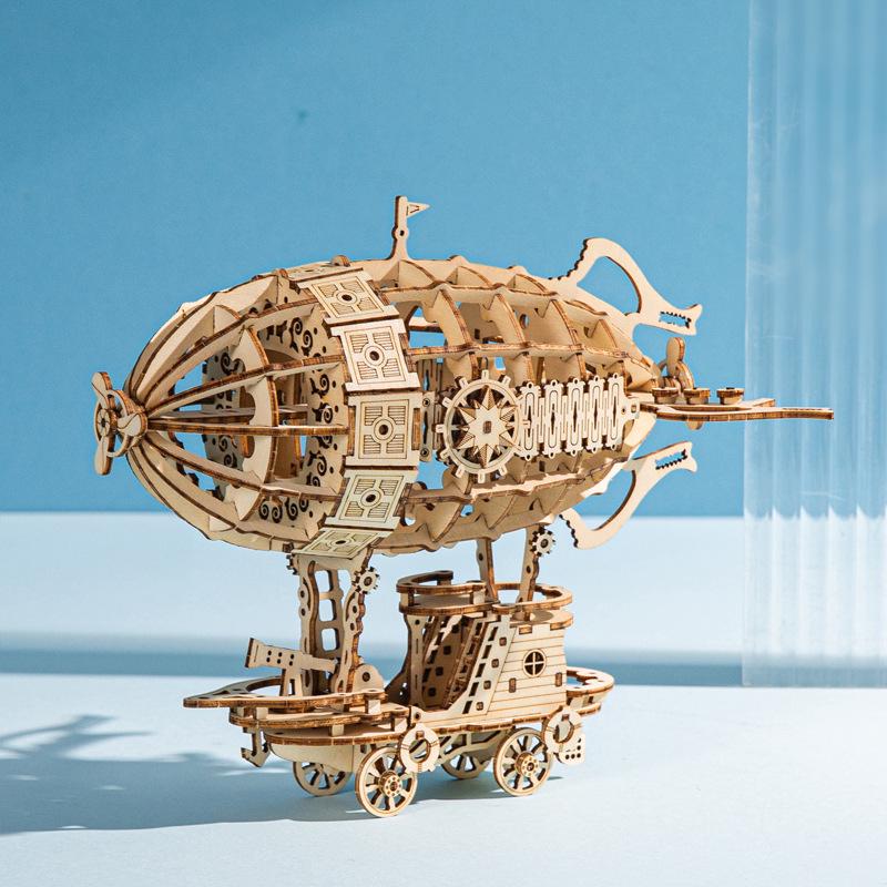 3D Wooden Airship Puzzle - Creative DIY Building Blocks for Kids