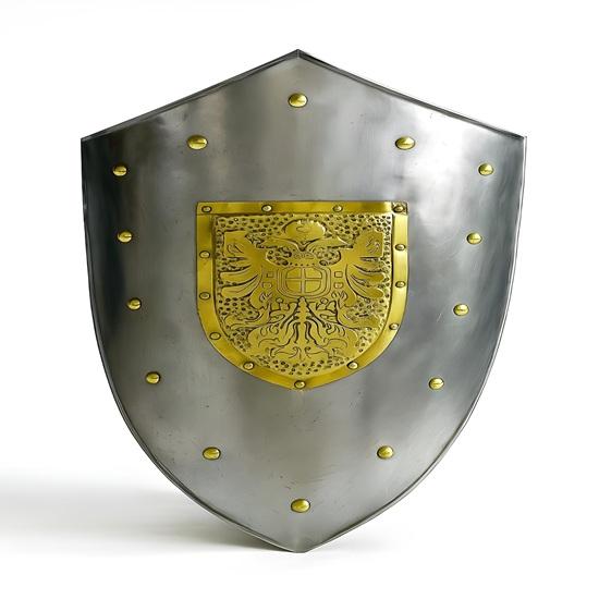 Medieval Knight Shield Steel Crusader Heater Shield with Brass Eagle 60.96 Cm Halloween Christmas Gift