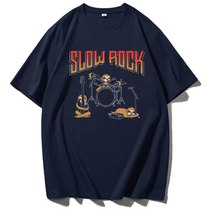 2025 Summer Slow Rock Cute Sloth Print T-shirt Loose and Casual Short-sleeved Cotton Couple Tops for Men and Women