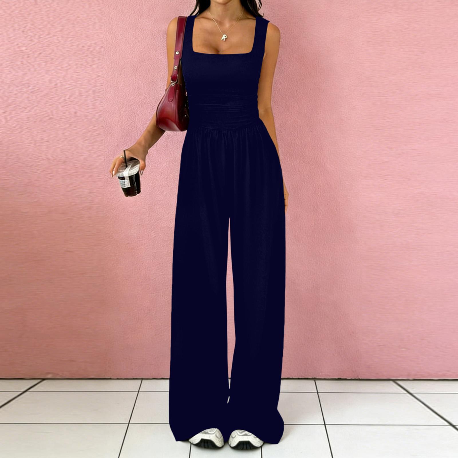 

Women s Vest Casual Wide-leg Pants Two-piece Set L тёмно-синий