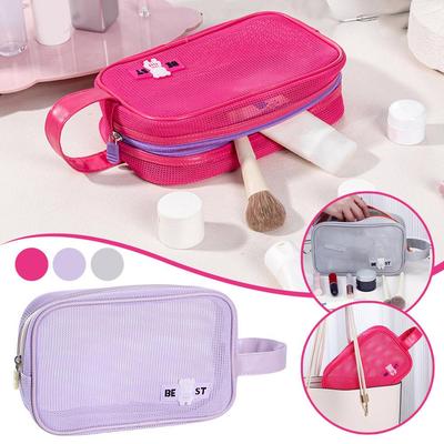Zipper Mesh Makeup Bag Large Capacity Portable Toiletry Bag Outdoor Travel Cosmetic &Toiletries Storage Bag Handbag For Women