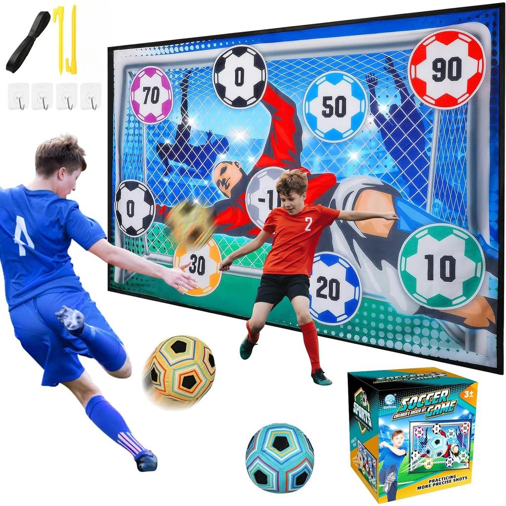 Soccer Ball Game Set for Kids Indoor Outdoor Backyard Toss Soccer Goal Game with 1 Velcro Ball Foldable Flannel Goals Toddlers