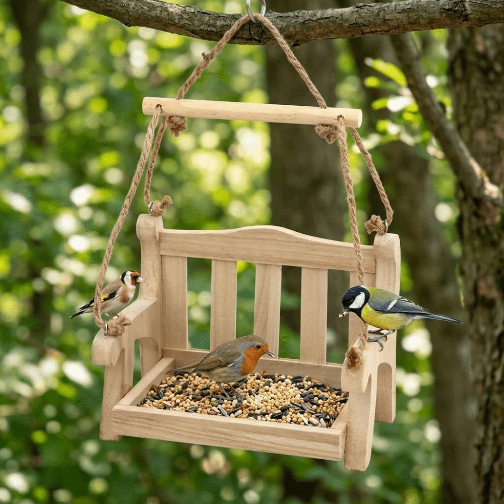 Wooden Bird Feeding Station Chair Design Wildlife Habitat Hanging Bird Feeder  Porch