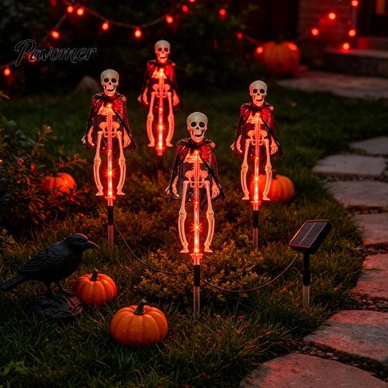 Ossa di Pipistrello 3D Realistiche, Luci Solari da Giardino per Halloween, Decorazioni per Sentieri Scheletriche, Accessori da Cortile Impermeabili a LED, Pali Luminosi Spettrali