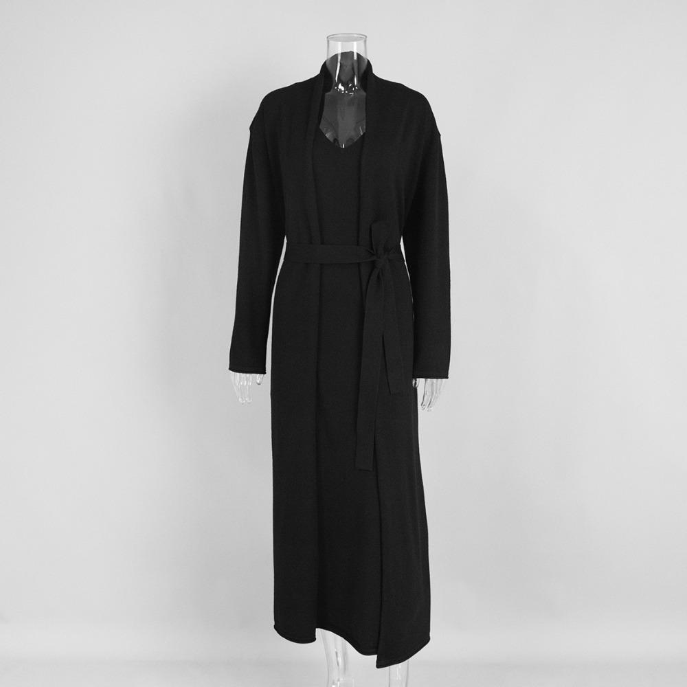 Women's Relaxed Two Piece Knit Set Long Sleeve Maxi Cardigan V Neck Sleeveless Midi Dress Outfit