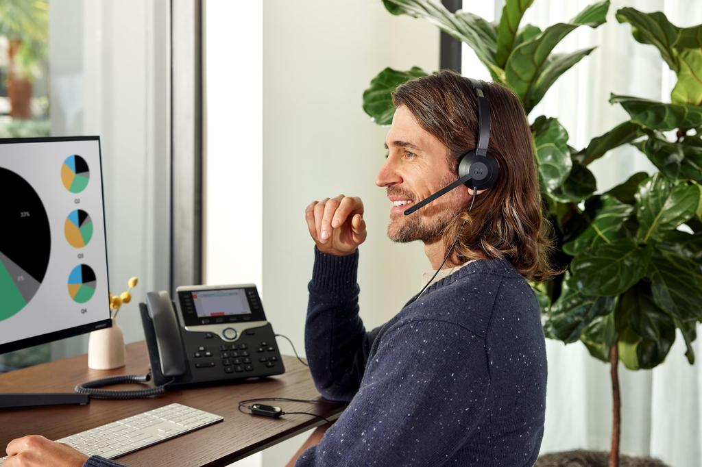 Cisco Systems Cisco Headset 321Q USB Wired Single Headphones USB Cable Connection Microsoft Teams Controller Carbon Black On-Ear Type-A