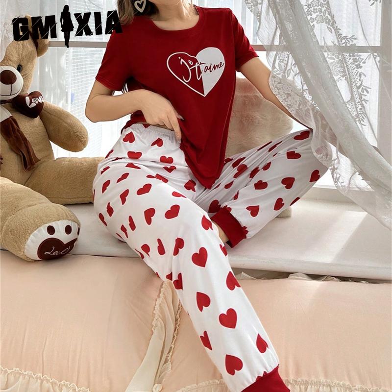 GMXIA T-shirt Trousers Casual and Comfortable Women's Pyjamas Homewear Set Can Be Worn Outside