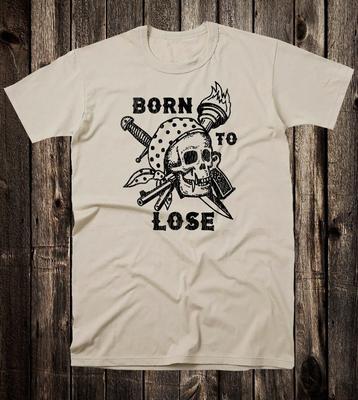 Retro Gefängnis Tattoo T-Shirt Vtg Kunst Schädel Dolch Geboren um zu verlieren Pirat