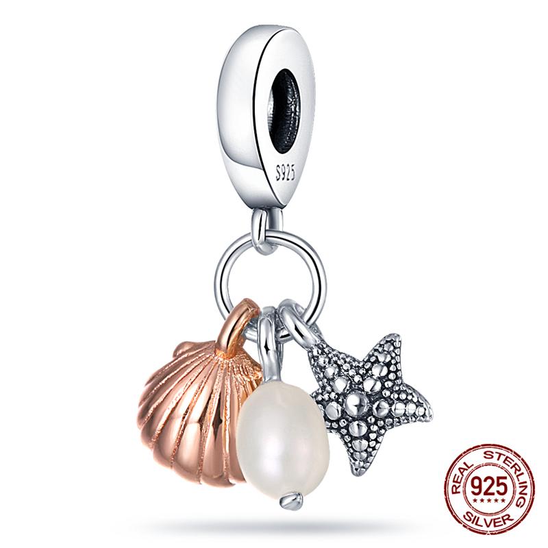 100% Genuine 925 Sterling Silver Ocean Collection Seashell Turtle and Heels Charm Beaded for Original  Bracelet Bracelet