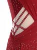 Women Dance Dress with Rhinestones Adorned Straps - Backless Side Slit Flowy Asymmetrical Hem Built-in Crotch Press Buttons for Stage Performance