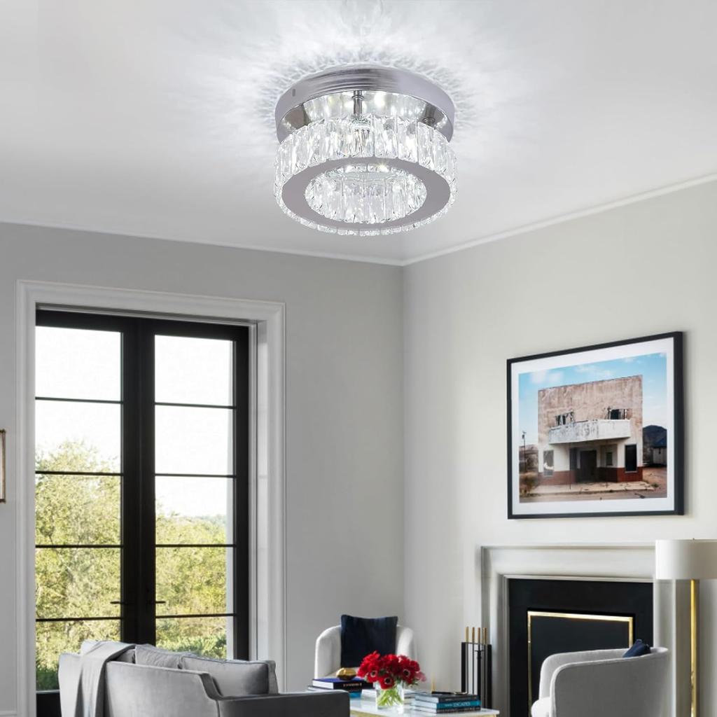Modern Crystal Chandelier Small LED Crystal Ceiling Light for Dining Room Bedroom Living Room Hallway (Cool White)