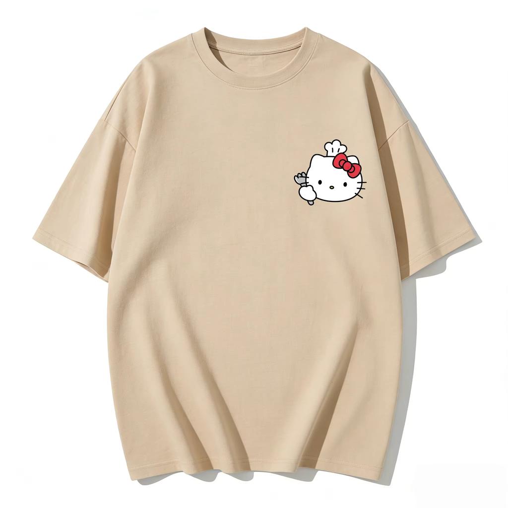 2026 New Summer HelloKitty Cute Graphic Tee Casual Short Sleeve Cotton Top for Women Girls Kawaii Cartoon Print Streetwear