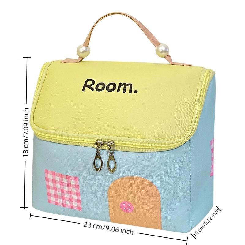 1 Pcs Dopamine Color Cute House Shape Makeup Bag Large Capacity Portable Makeup Storage Bag Cartoon Makeup Handbag