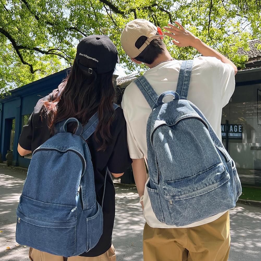 Plecak dla Kobiet Mężczyzn Wielokieszeniowy Torba Szkolna Dżinsowy Zamek Błyskawiczny Retro Plecak Plecak Dzienny Podróżna Torba na Siłownię