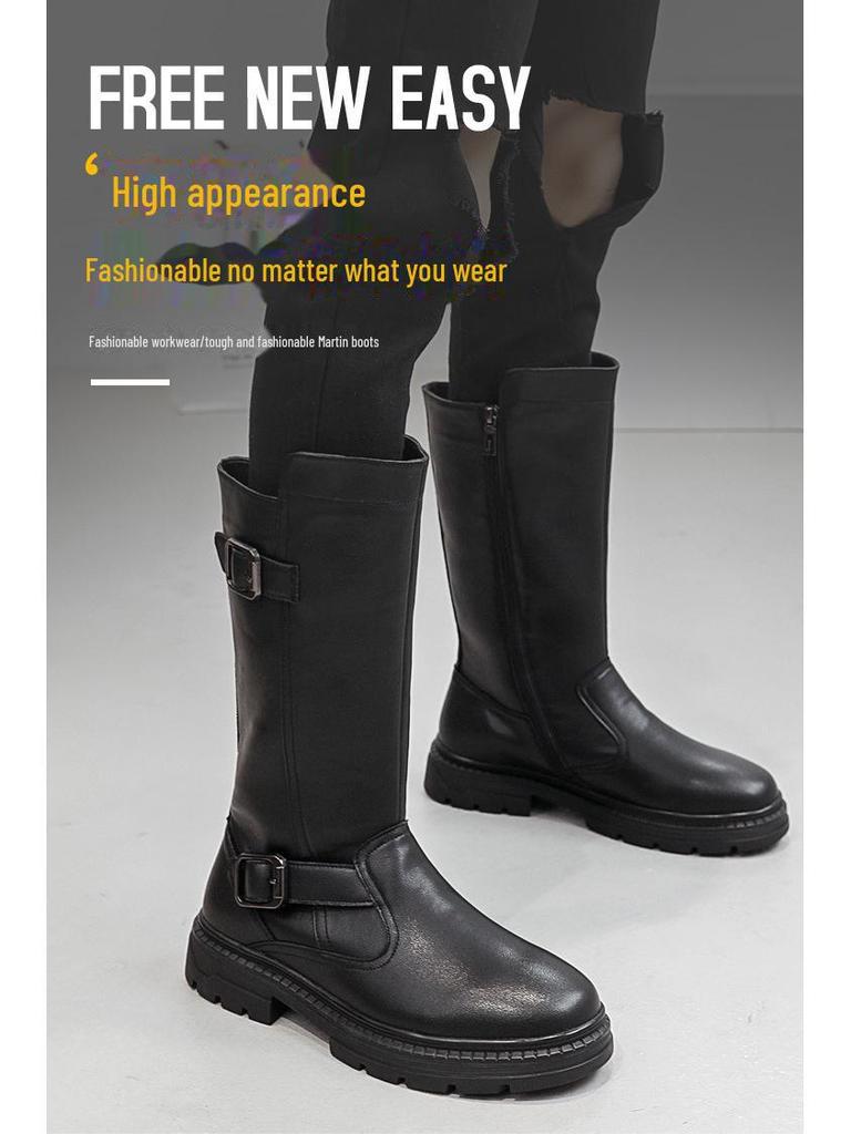 Męskie skórzane buty typu high martin parade knight, gruba podeszwa, długi styl kowbojski (Modele 88056)