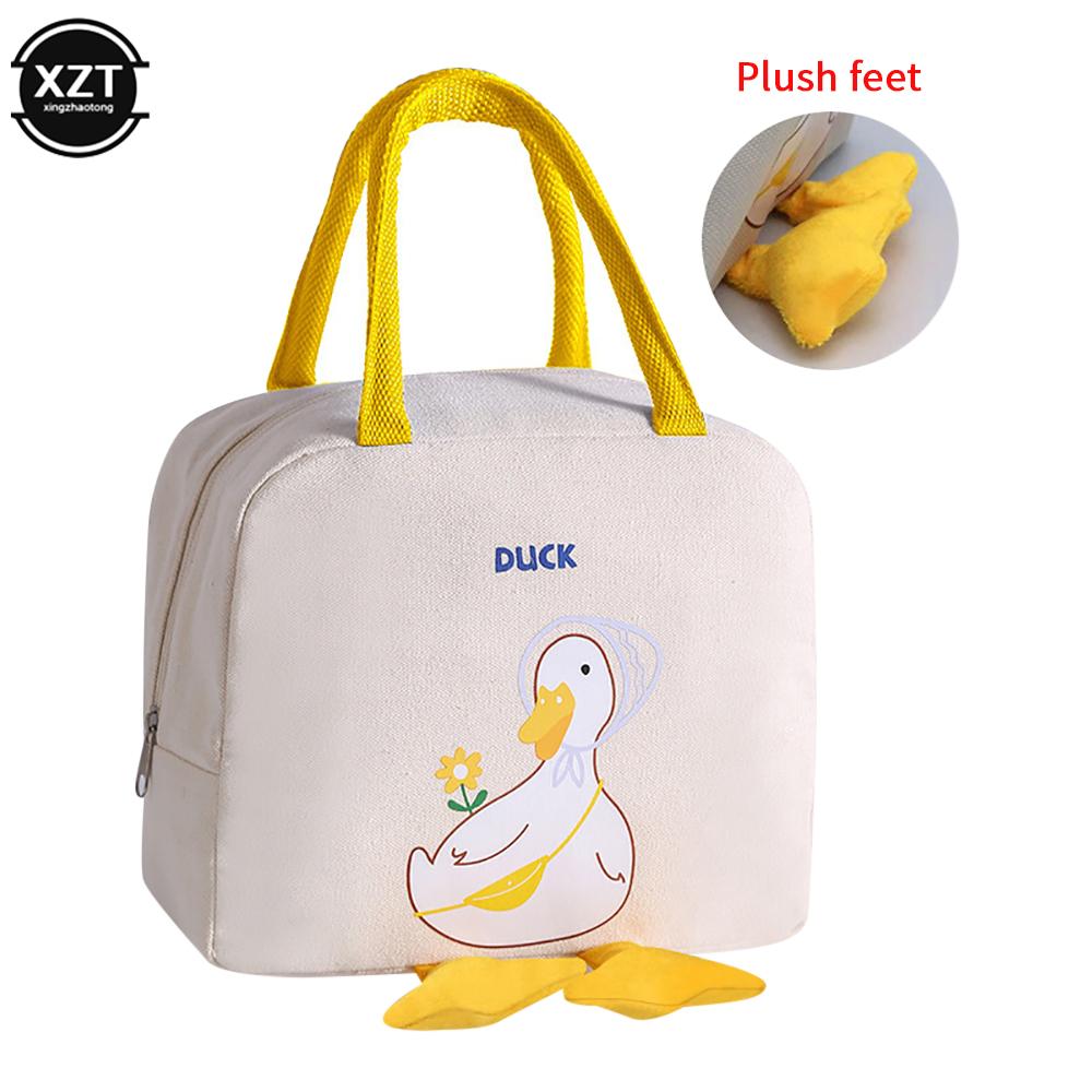 Portable Cute Duck Insulation Lunch Bag Cartoon Fresh Meal Bags Lunch Bag Portable Picnic Handbag Storage Canvas Lunch Box Bags