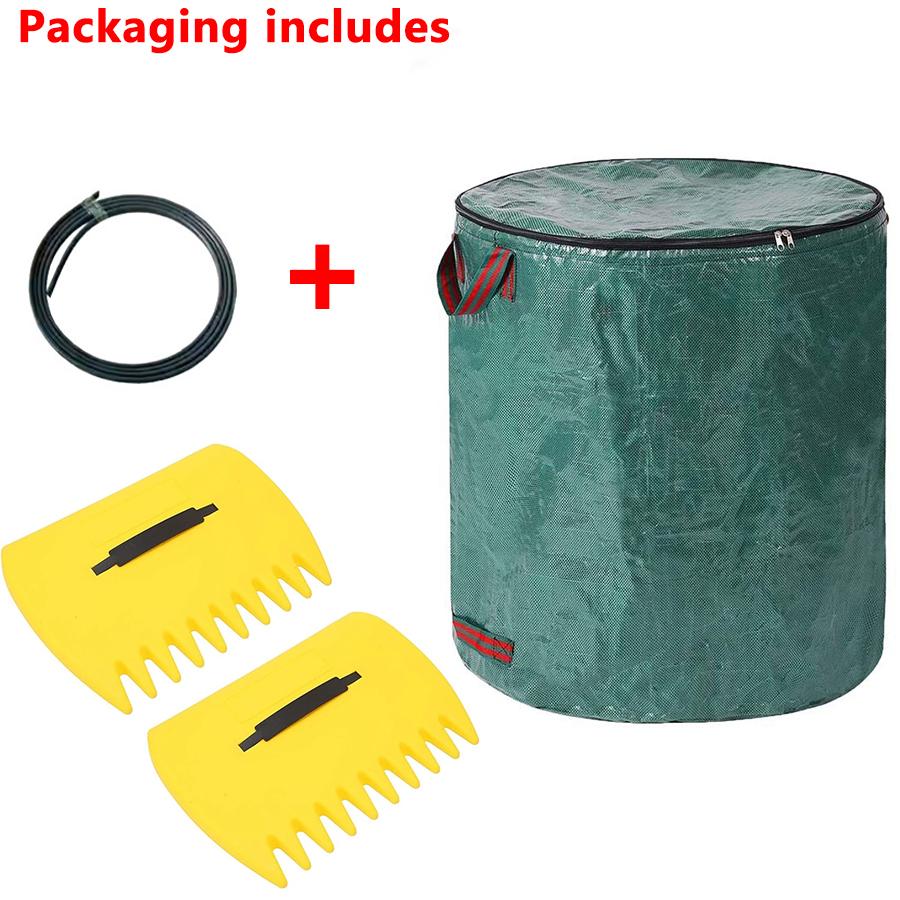 60-500L PP Garden Yard Waste Bag With Lid and Leaf Scoops Waterproof Outdoor Gardening Storage Bag for Plant and Leaf Collection