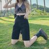2023 Women's Black High-Waist Denim Shorts, Summer Thin, Trendy Mid-Length