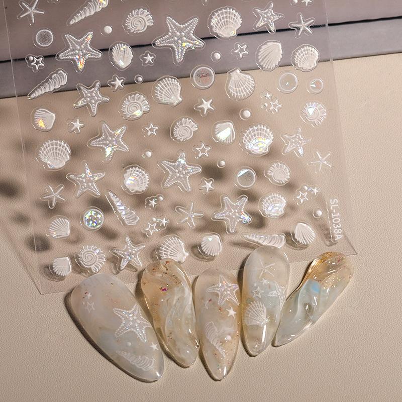 Shiny Shell Light Laser Sea Shell Cosnch Starfish Star Adhesive Nail Art Stickers Manicure Fantastic Marine Life Nail Decals