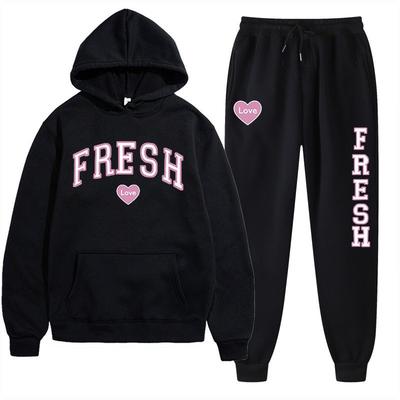 European Size Plus Fashion Printed Sweater Autumn and Winter Fleece Warm Hoodie Casual Sports Women's Suit