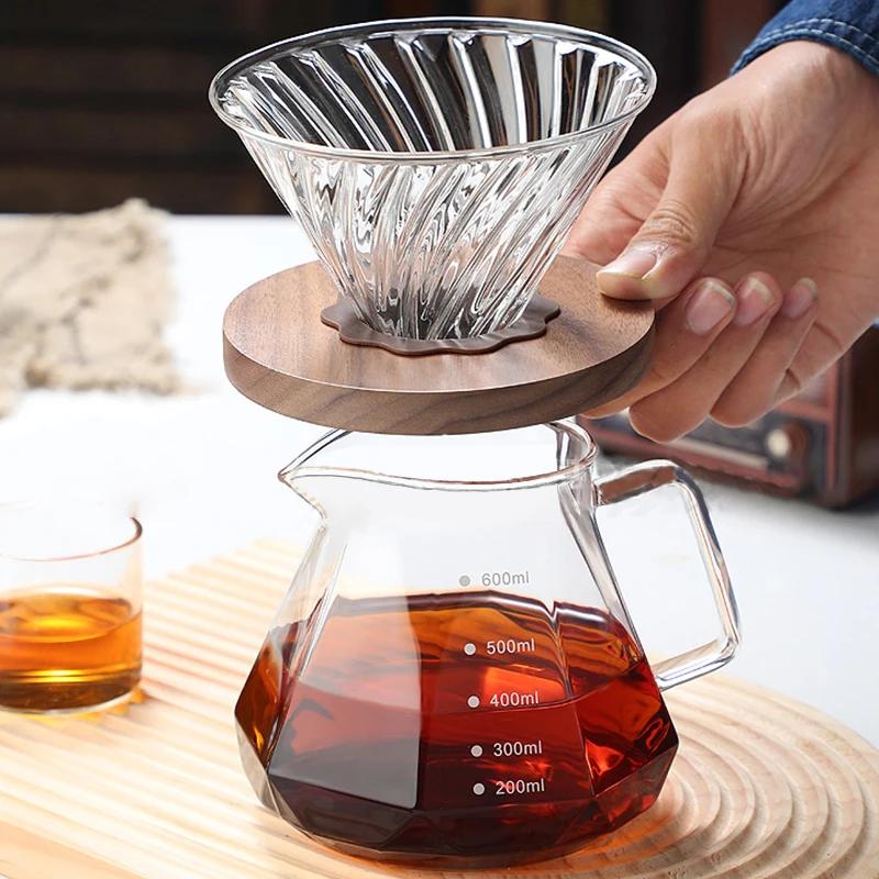 Octagonal Coffee Pot Transparent Juice Coffee Kettle Reusable Coffee Teapot Glass Coffeeware 400/600ml Without Filter Cup