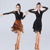 Conjunto de Danza Latina para Mujer, Vestido de Flecos, Vestido de Flecos con Top de Malla Transparente, Disfraz de Escenario para Competición de Baile para Adultos