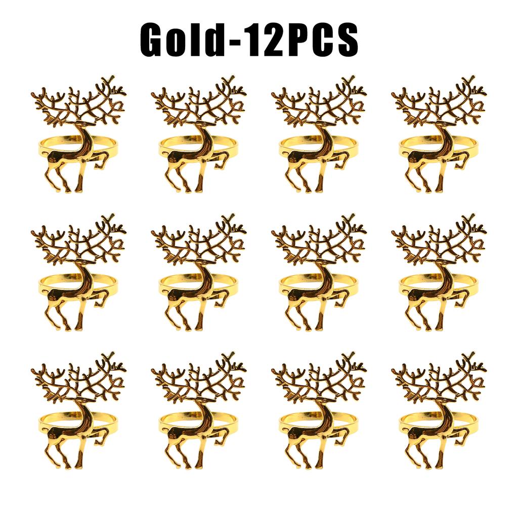 Festive Reindeer Napkin Rings Gold Silver Christmas Deer Napkin Holders for Holiday Table Dining Decor