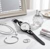 BUREI Japanese Quartz Black Leather Strap Women's Watch, Silver, Movement, Waterproof, Simple, Stylish, Slim,