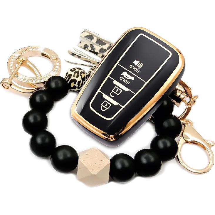 for Toyota Key Fob Cover with Premium Shell Wristlet 360 Degree Protection Key Case for 2018-2022 2023 2024 Camry RAV4 Highlander Avalon C-HR Prius