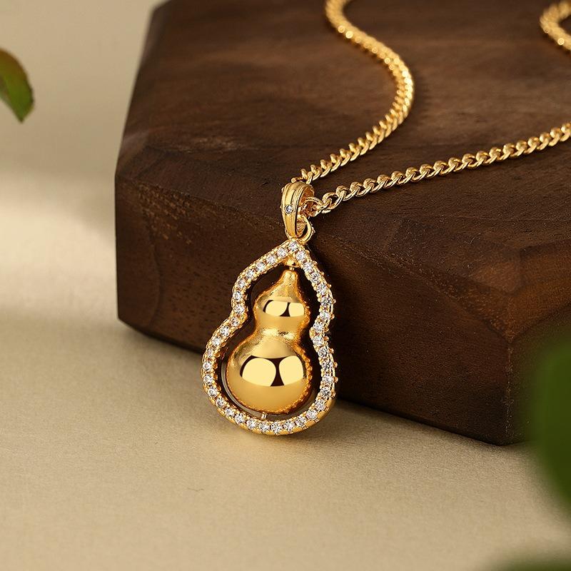 New chinoiserie necklace women's copper gold-plated gourd pendant casualclassy chinese ancient style design necklace